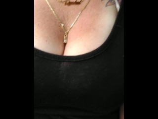 Girl films up her own black minidress and teases with her panties in public while I am driving