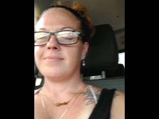 Girl films up her own black minidress and teases with her panties in public while I am driving