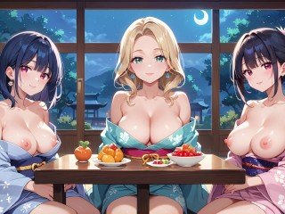 旅館でゆったりしてたら仲居さん達が急にフェラしてきて…💛