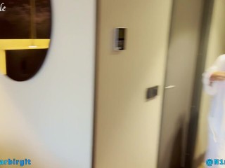 Wife and her girlfriend were naughty in public hotel pool before FFM threesome with husband in room