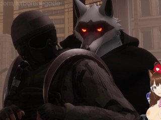 Busty furry gets fucked by a wolf with a huge cock and defends her from the police (Furry animation)