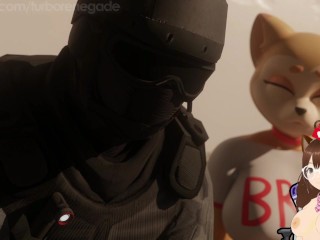 Busty furry gets fucked by a wolf with a huge cock and defends her from the police (Furry animation)