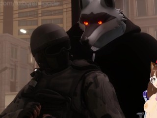 Busty furry gets fucked by a wolf with a huge cock and defends her from the police (Furry animation)