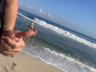 Public flash dick on the beach in front of two horny girls who crave my cock