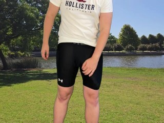 Monster cock guy goes jogging and has a huge cumshot