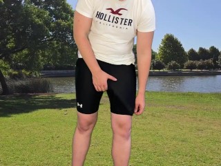 Monster cock guy goes jogging and has a huge cumshot