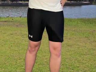 Monster cock guy goes jogging and has a huge cumshot