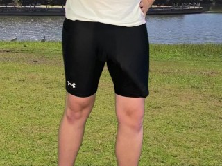 Monster cock guy goes jogging and has a huge cumshot