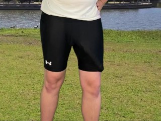 Monster cock guy goes jogging and has a huge cumshot