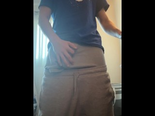 Cock in Grey Sweat Pants Dick Flashing