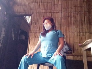 MATURE NURSE COMES FROM WORK AND STARTS TOUCHING HER VAGINA, THEN MOISTURIZES HER SKIN WITH CREAM