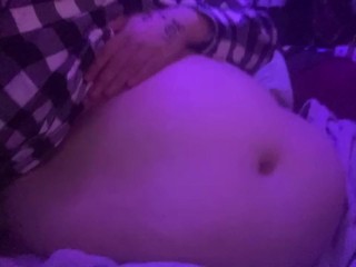 20 year old trans guy plays with his growing belly