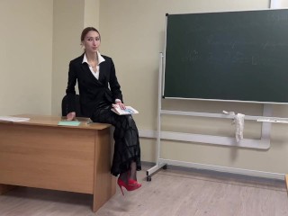 teacher is teaching a lesson at school, but one of students look only on her sexy shoes and heels