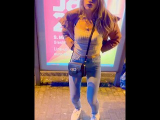 German Slut in tight Jeans flashing perfect Bubble Butt on Public Train Station - Girl Flashing Ass