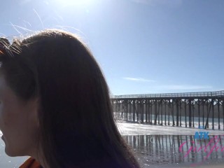 Public Car Sex with Rose Carter on a trip to the beach sucking cock and riding it hard POV