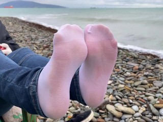 Beautiful Sweaty Nylon Feet In Jeans Outdoor Compilation