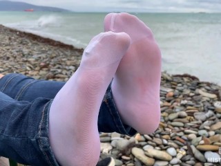 Beautiful Sweaty Nylon Feet In Jeans Outdoor Compilation