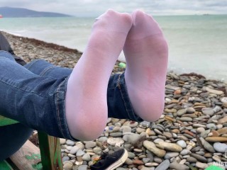 Beautiful Sweaty Nylon Feet In Jeans Outdoor Compilation