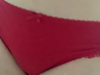 Taking off panties showing heart shaped anal plug while  rubbing