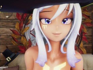 Hentai Vtuber Elfie Love plays w/ anal dildo under skirt and flex her ass (3D / VRCHAT / MMD)