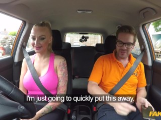 Fake Driving School Big Breasted Blonde MILF with lots of Tattoos likes it ROUGH