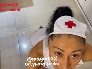 Latina Milf Nurse Sucks To Get Cum From Her Patient (DM Me On OnlyFans @magnitax)