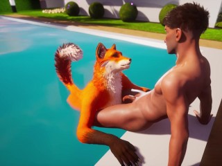 Furry slut fucks lucky guy in pool so he cums on her face in Wild Life Sex