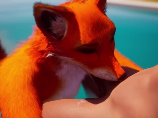 Furry slut fucks lucky guy in pool so he cums on her face in Wild Life Sex