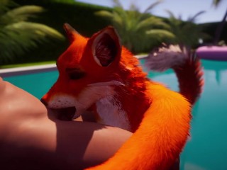 Furry slut fucks lucky guy in pool so he cums on her face in Wild Life Sex