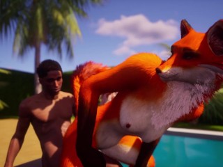 Furry slut fucks lucky guy in pool so he cums on her face in Wild Life Sex