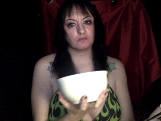 Dumb bitch eats dumplings and fucks herself