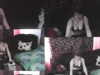 Erotic video clip of sexy beautiful woman. Fetish. Stockings Erotic lingerie. Big natural tits. Solo