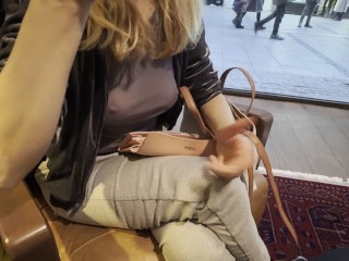 Flashing tits while my pierced nipples are getting hard as my husband touches them in public.