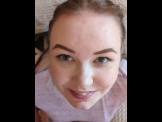 Blowjob Facial Compilation - Slutty girlfriend sucks big cock and get huge cumshots on her face