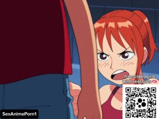 Nami wanted to know Luffy's secret, but ended up only getting cock in her mouth and cum - One Piece