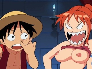 Nami wanted to know Luffy's secret, but ended up only getting cock in her mouth and cum - One Piece