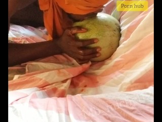 Horny guy fucking a creamy melon while MOANING and cumming🖤