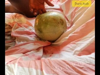 Horny guy fucking a creamy melon while MOANING and cumming🖤