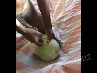 Horny guy fucking a creamy melon while MOANING and cumming🖤