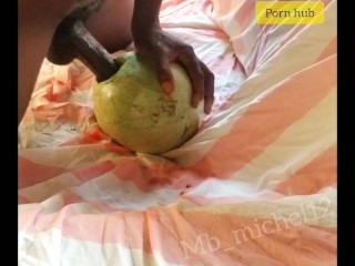 Horny guy fucking a creamy melon while MOANING and cumming🖤