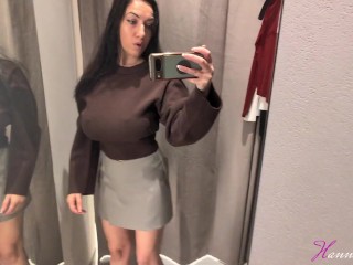 Sexy  big boobs girl Try on in public dressing room