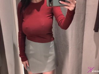 Sexy  big boobs girl Try on in public dressing room