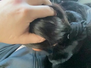 I met a girl on the street and asked her to suck my dick in the car. Cumshot on her big tits