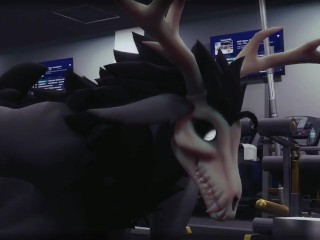 Horny monster girl fucks in the gym