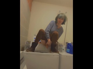 adorable tgirl pees in washing machine (naughty pee diary #1)