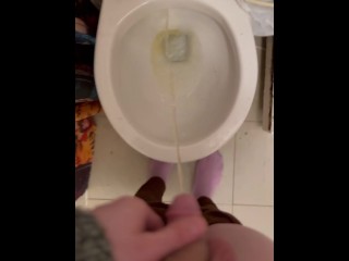 High Res close up of petite trans girlcock peeing in potty!!