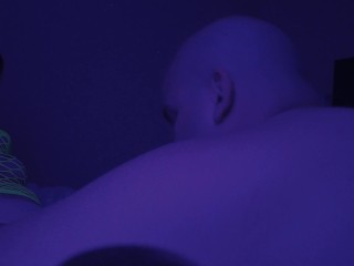 Rosey gives head and gets fucked under the black lights, then gets huge facial at the end