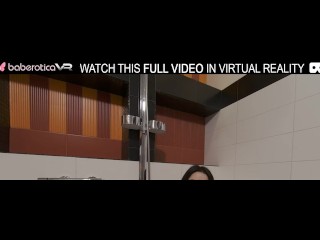 Solo brunette Candy Black is masturbating with sex toy in bathroom in VR.