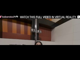 Solo brunette Candy Black is masturbating with sex toy in bathroom in VR.