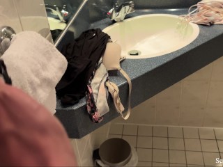 My hot MILF stepmother caught me spying on her in the shower in a shared hotel room